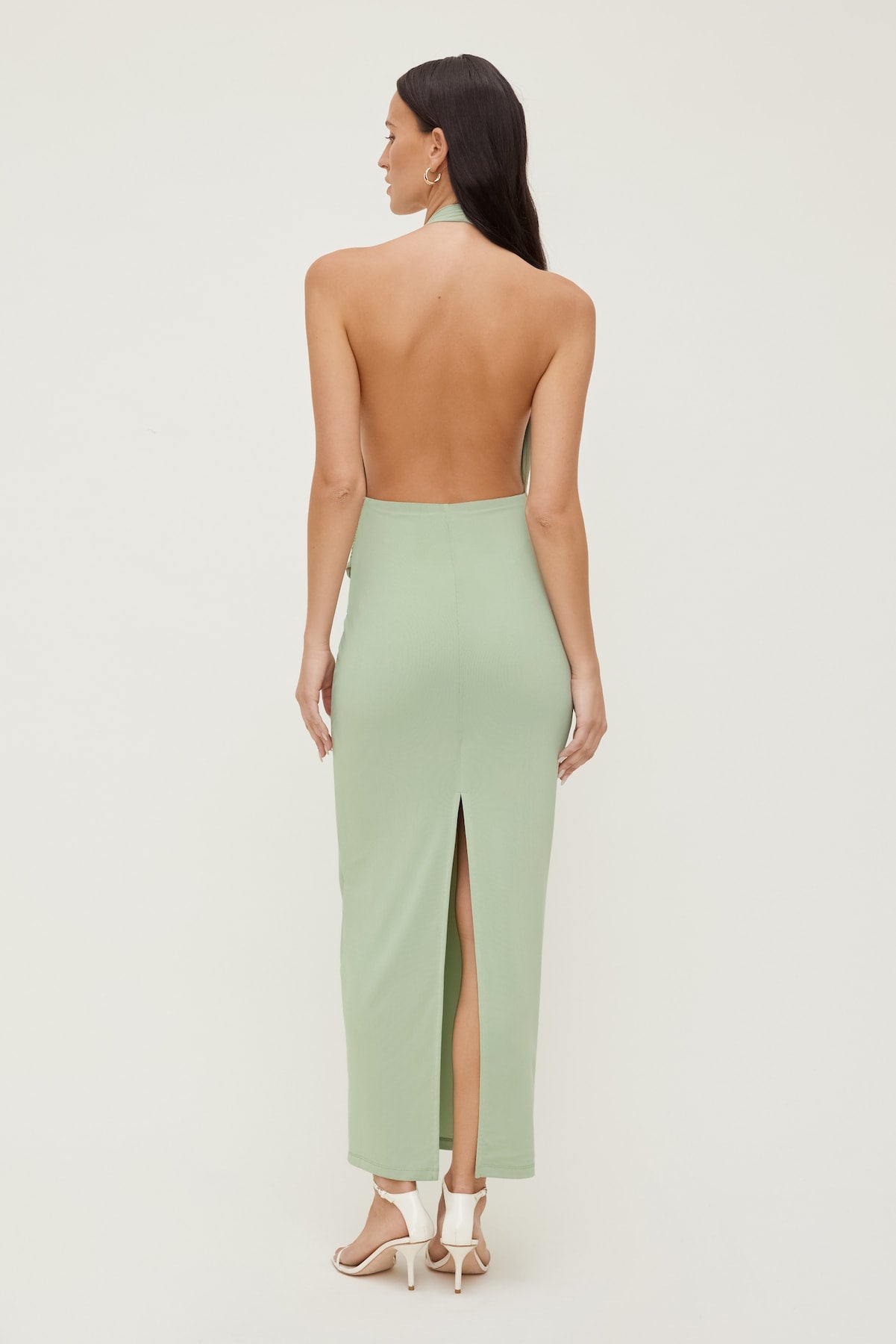 Plunge Mesh Maxi Dress Green - Dynamite