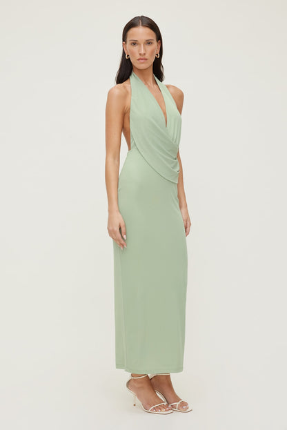 Plunge Mesh Maxi Dress Green - Dynamite