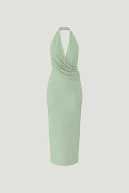 Plunge Mesh Maxi Dress Green - Dynamite