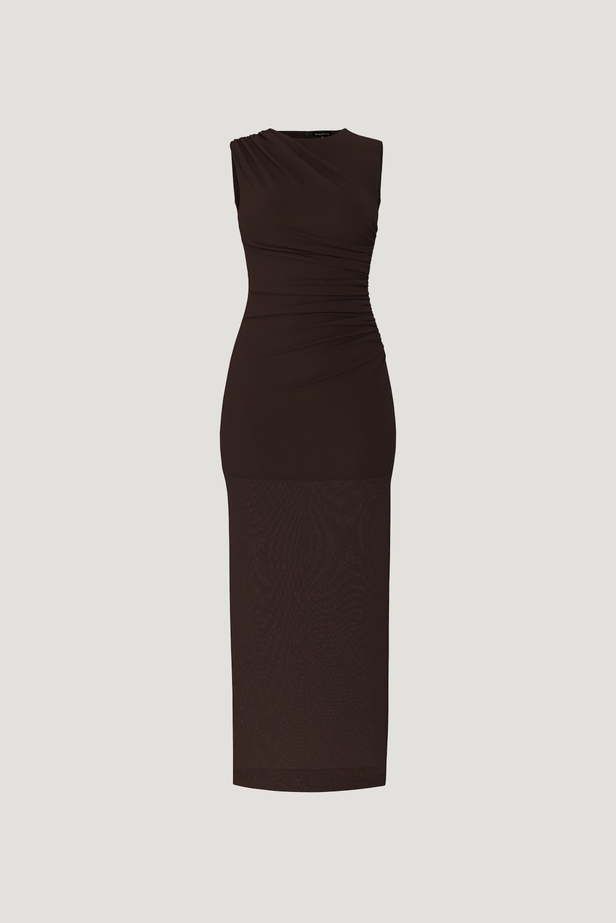 Sheer Shirred Mesh Maxi Dress Brown - Dynamite