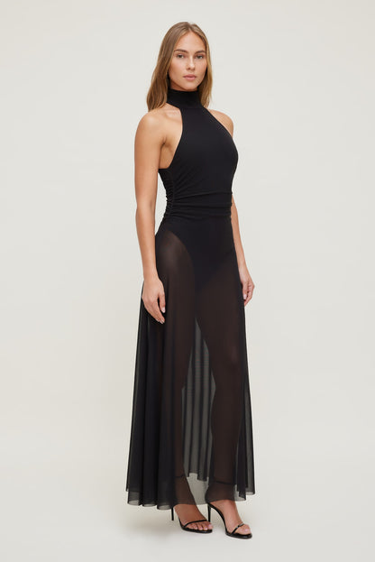 Sheer Mesh Halter Maxi Dress Black - Dynamite