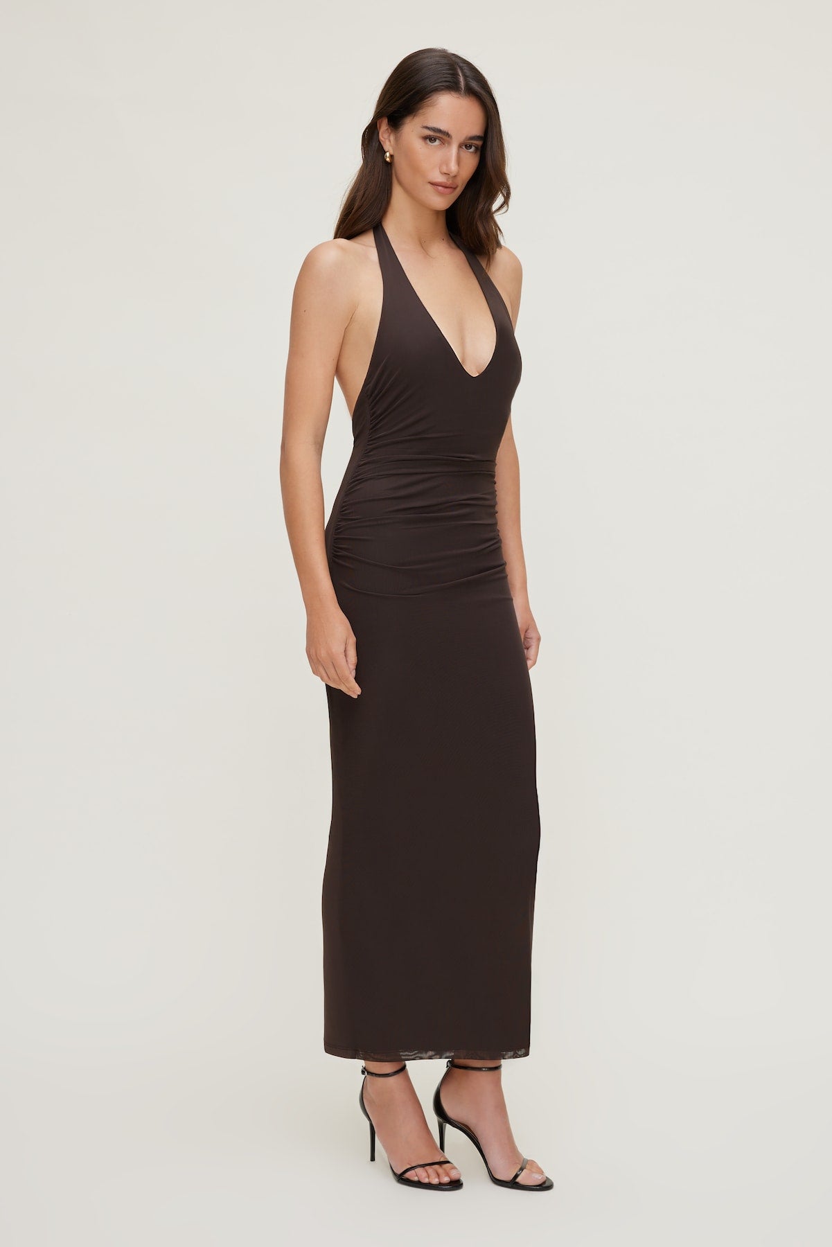Reia Halter Mesh Maxi Dress Brown - Dynamite