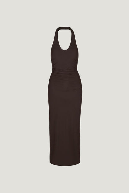 Reia Halter Mesh Maxi Dress Brown - Dynamite