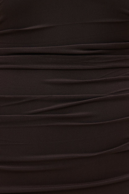 Reia Halter Mesh Maxi Dress Brown - Dynamite