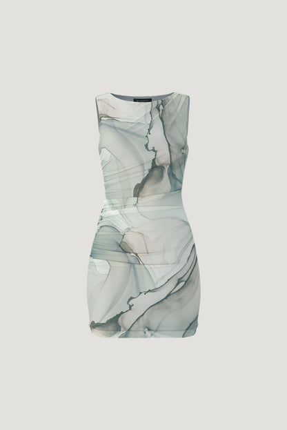 Katia Ruched Mesh Mini Dress Blue - Dynamite