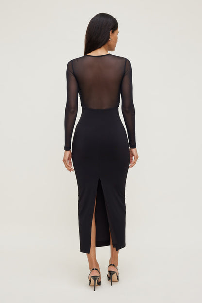 Sculpt Twisted Long Sleeve Maxi Dress Black - Dynamite