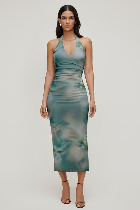 Reia Halter Mesh Maxi Dress Blue - Dynamite