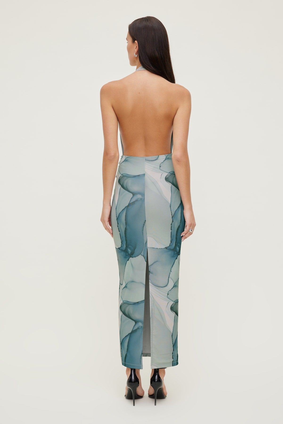 Plunge Mesh Maxi Dress Blue - Dynamite