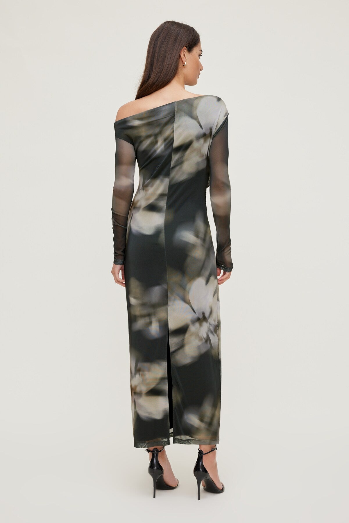 Off Shoulder Mesh Maxi Dress Brown - Dynamite
