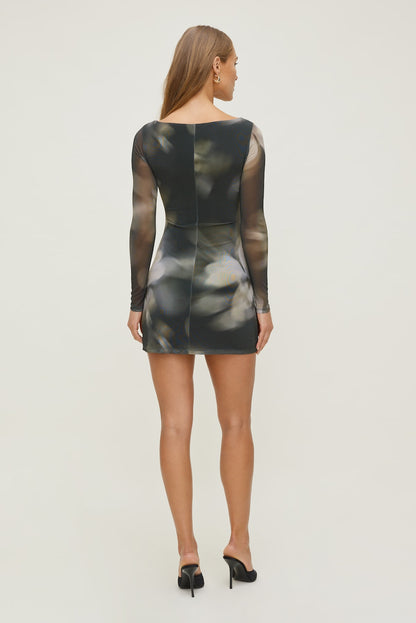 Katia Mesh Long Sleeve Mini Dress Brown - Dynamite