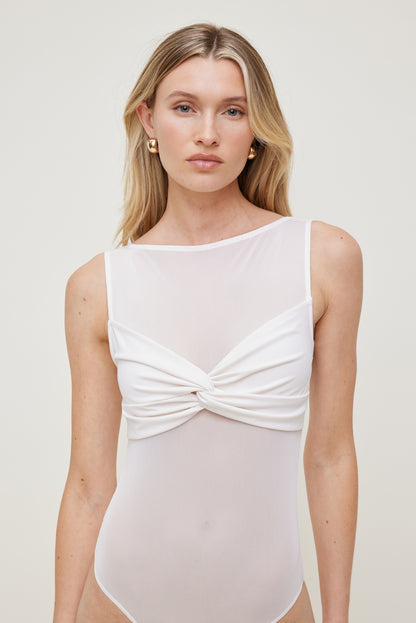 Kai Sheer Mesh Bodysuit White - Dynamite