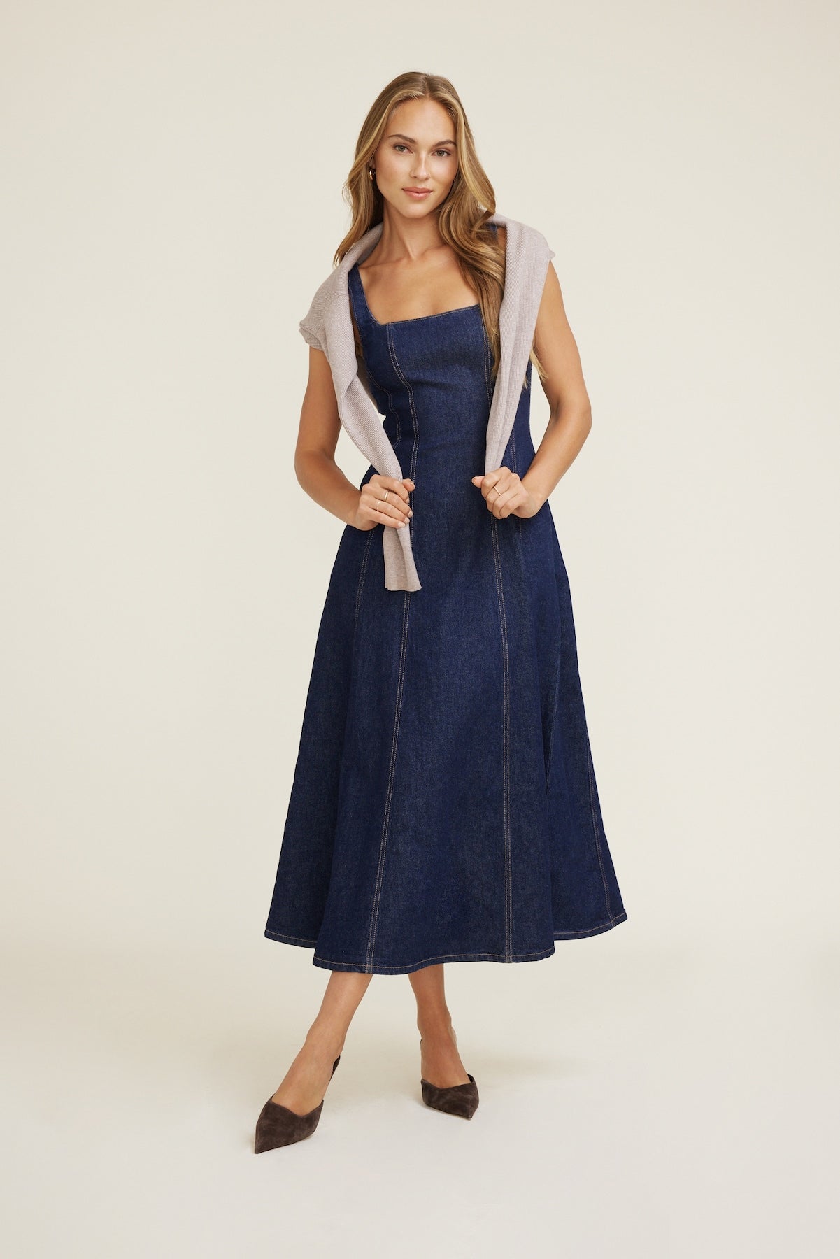 Flared Denim Maxi Dress Blue - Dynamite
