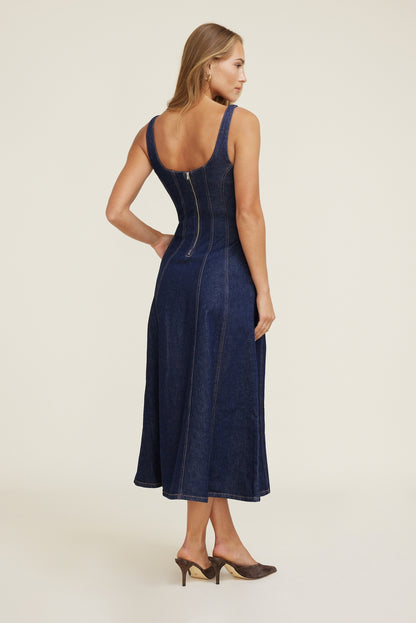 Flared Denim Maxi Dress Blue - Dynamite