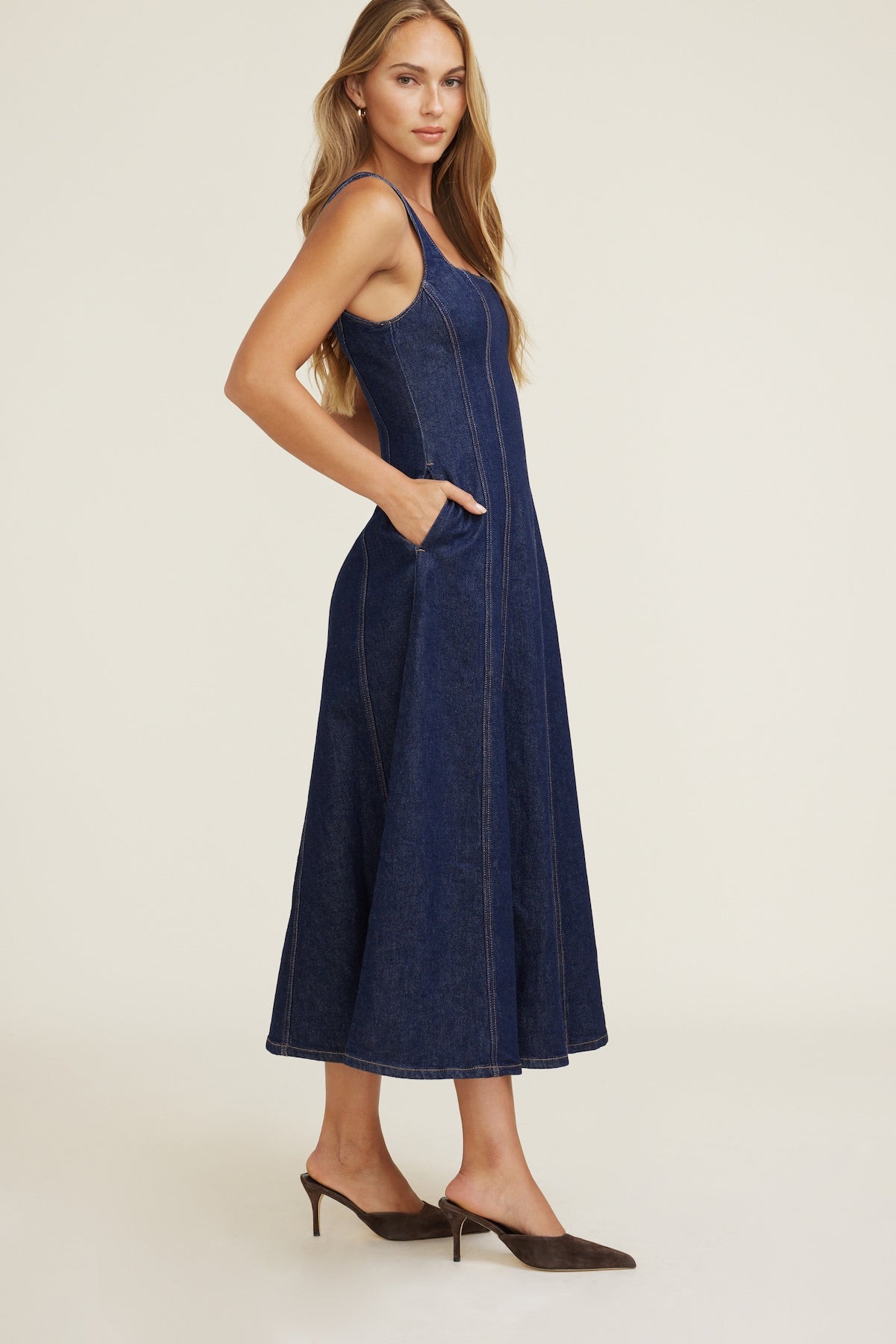 Flared Denim Maxi Dress Blue - Dynamite