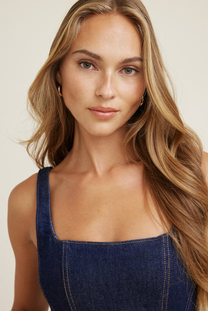Flared Denim Maxi Dress Blue - Dynamite