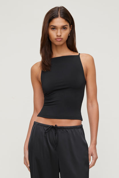 Sculpt Strappy Boat Neck Tank Top Black - Dynamite