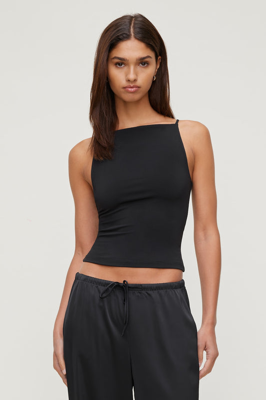 Sculpt Strappy Boat Neck Tank Top Black - Dynamite