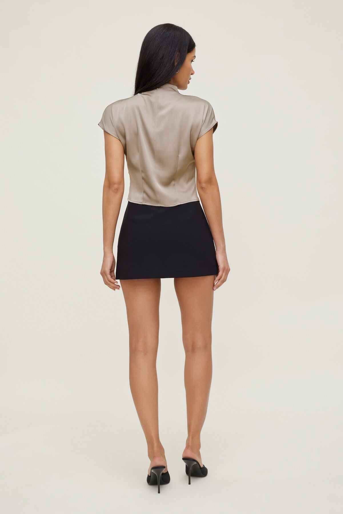 Ella Layered Satin Blouse Beige - Dynamite