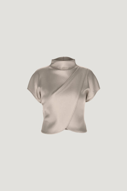 Ella Layered Satin Blouse Beige - Dynamite