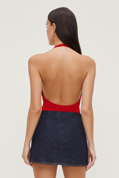 Sculpt Plunge Halter Bodysuit Red - Dynamite