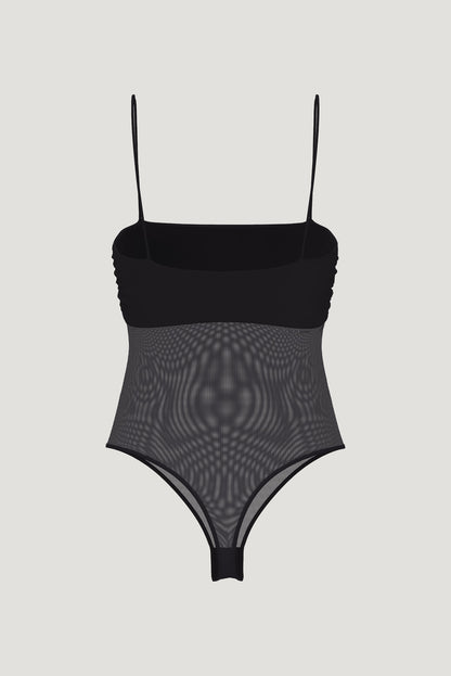 Bandeau Sheer Mesh Bodysuit Black - Dynamite