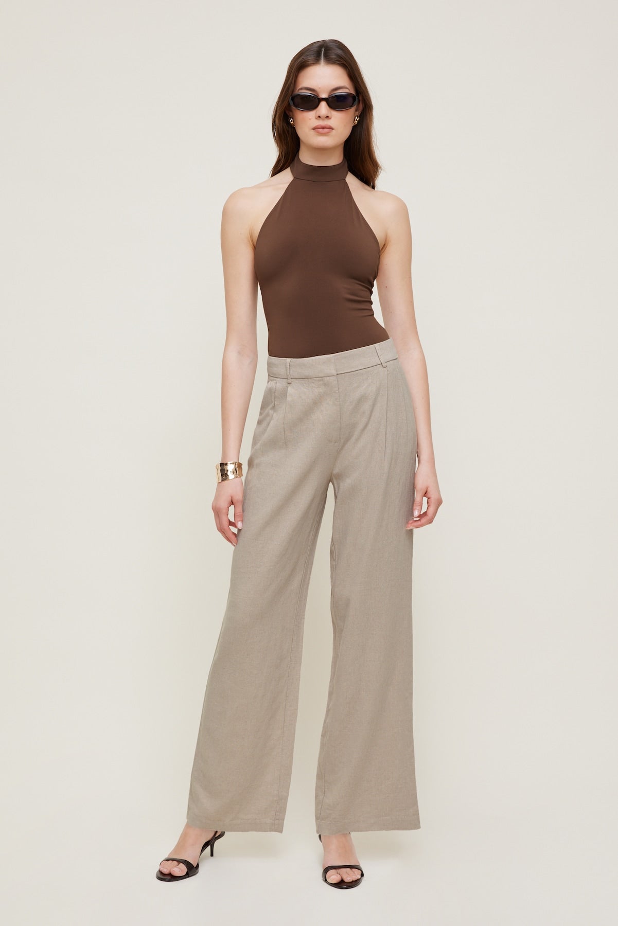Sculpt Halter Neck Bodysuit Brown - Dynamite