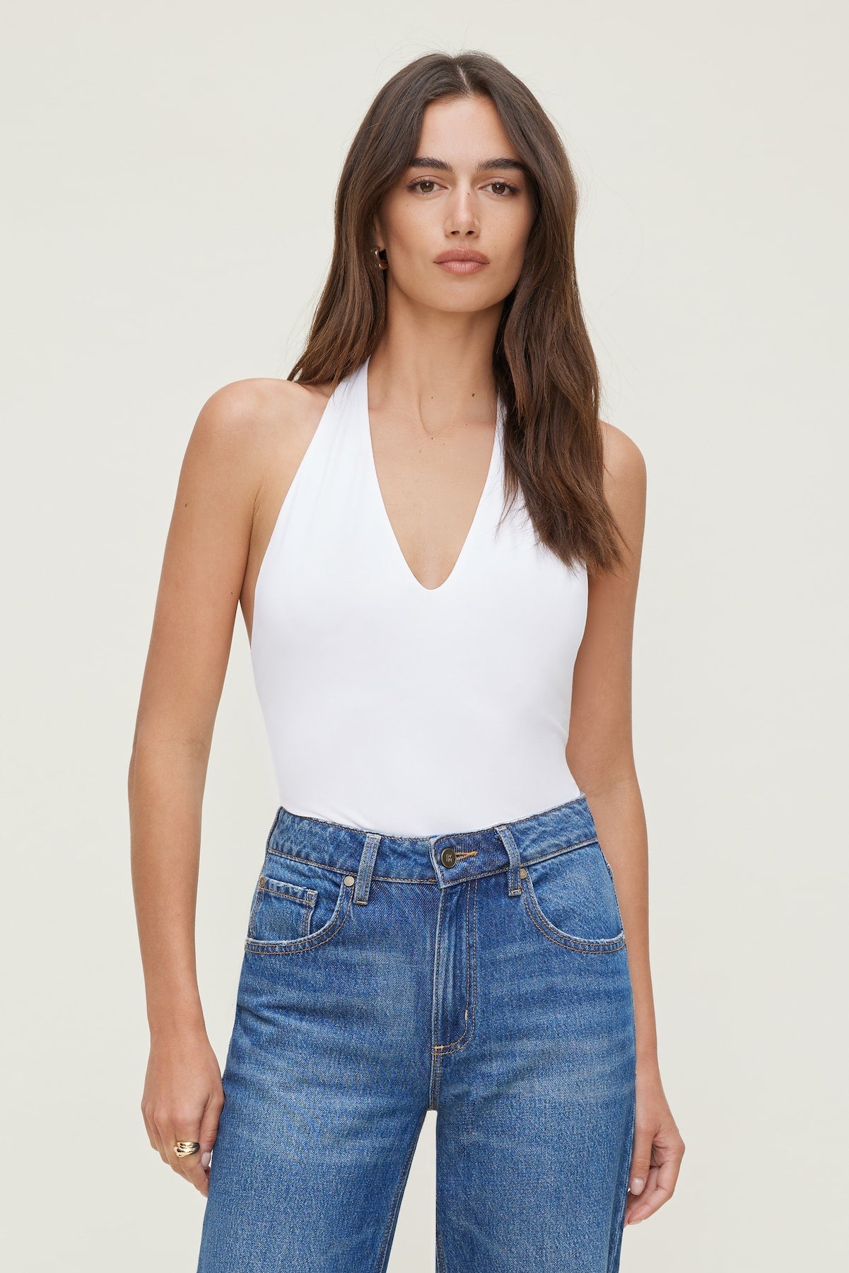 Sculpt Plunge Halter Bodysuit White - Dynamite