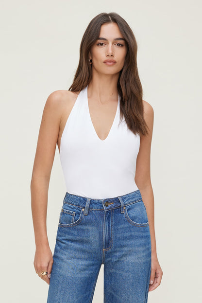 Sculpt Plunge Halter Bodysuit White - Dynamite