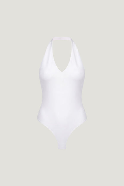 Sculpt Plunge Halter Bodysuit White - Dynamite