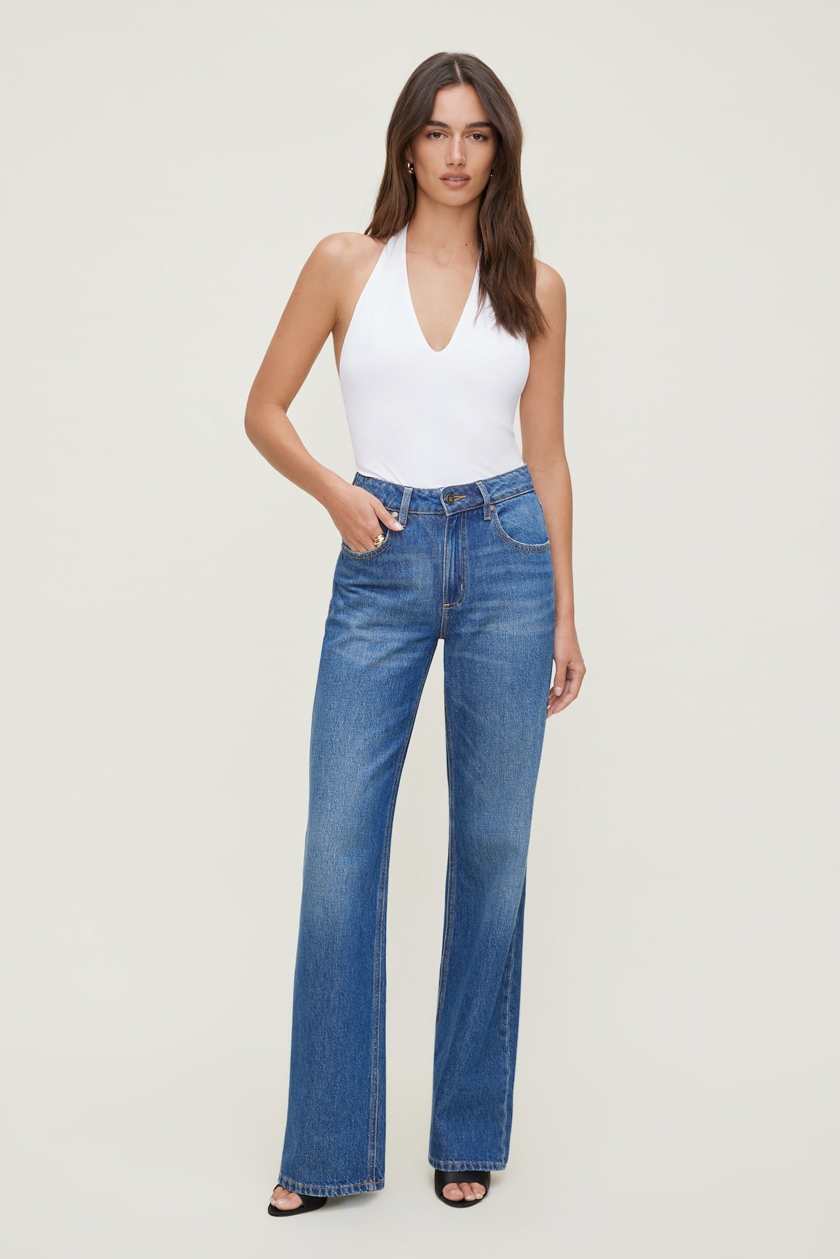 Sculpt Plunge Halter Bodysuit White - Dynamite