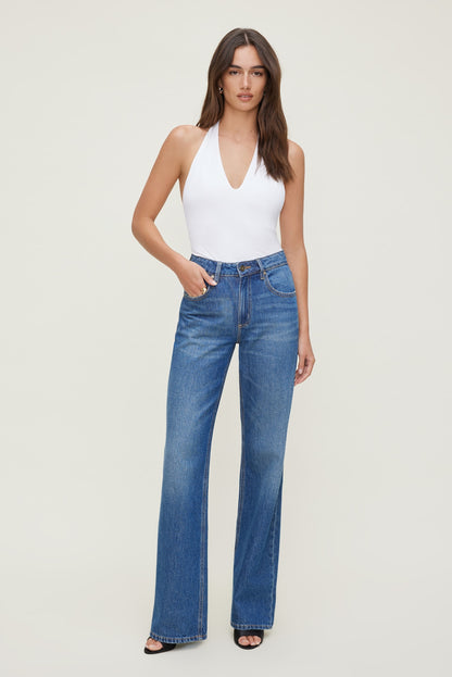 Sculpt Plunge Halter Bodysuit White - Dynamite