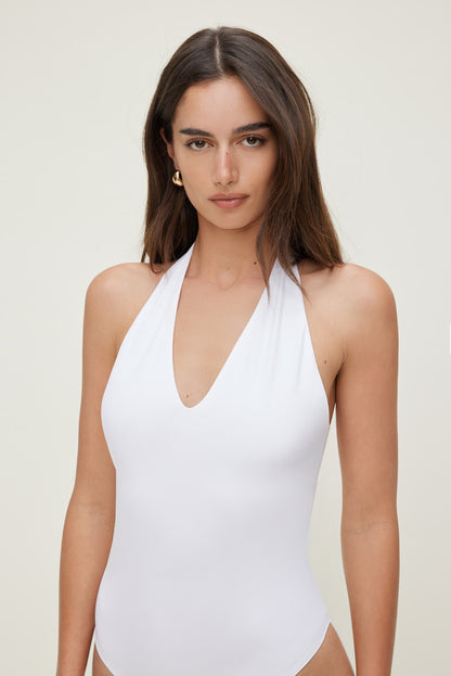 Sculpt Plunge Halter Bodysuit White - Dynamite