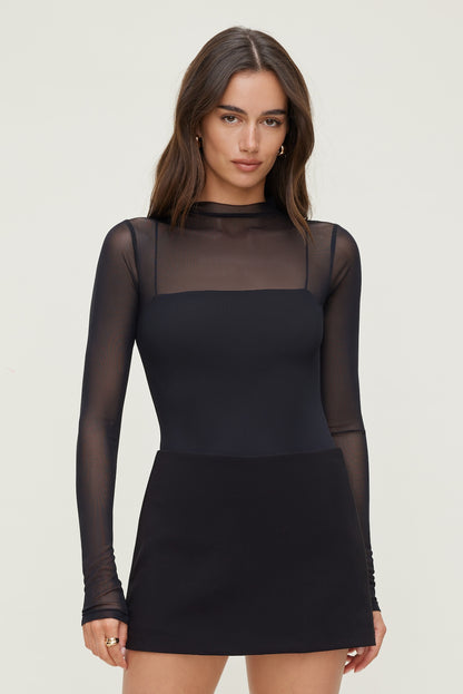 Sheer Layered Mesh Cami Bodysuit Black - Dynamite