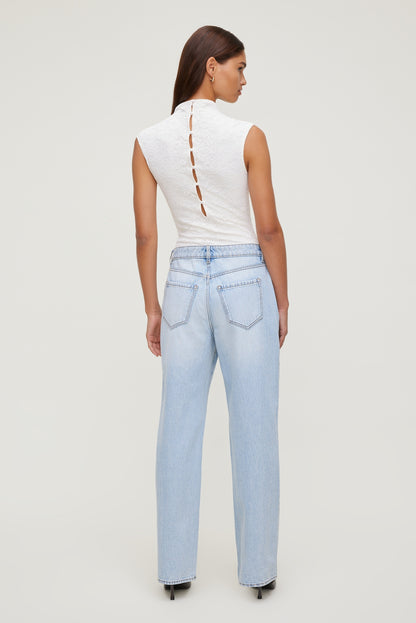 Mock Neck Lace Bodysuit Beige - Dynamite