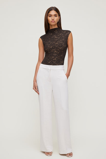 Mock Neck Lace Bodysuit Brown - Dynamite