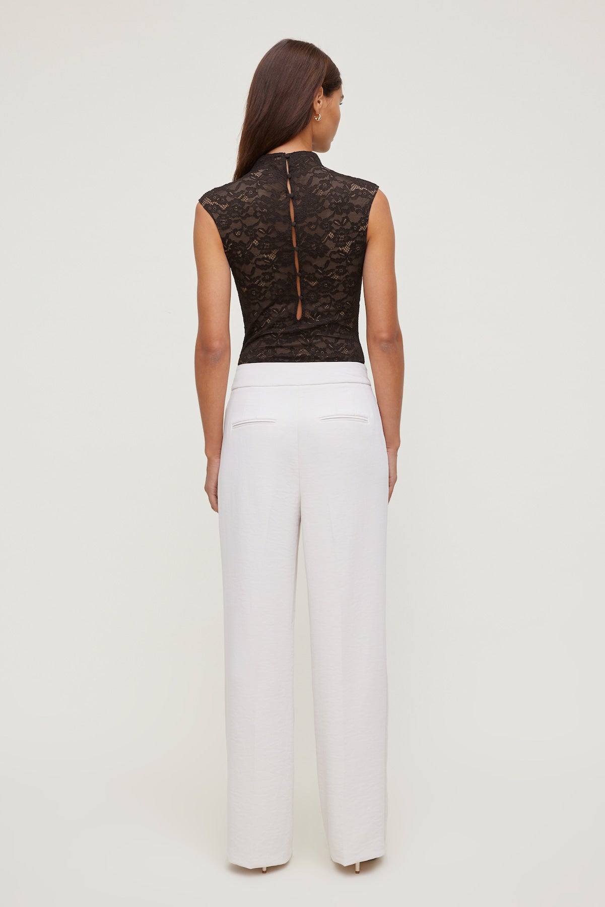 Mock Neck Lace Bodysuit Brown - Dynamite
