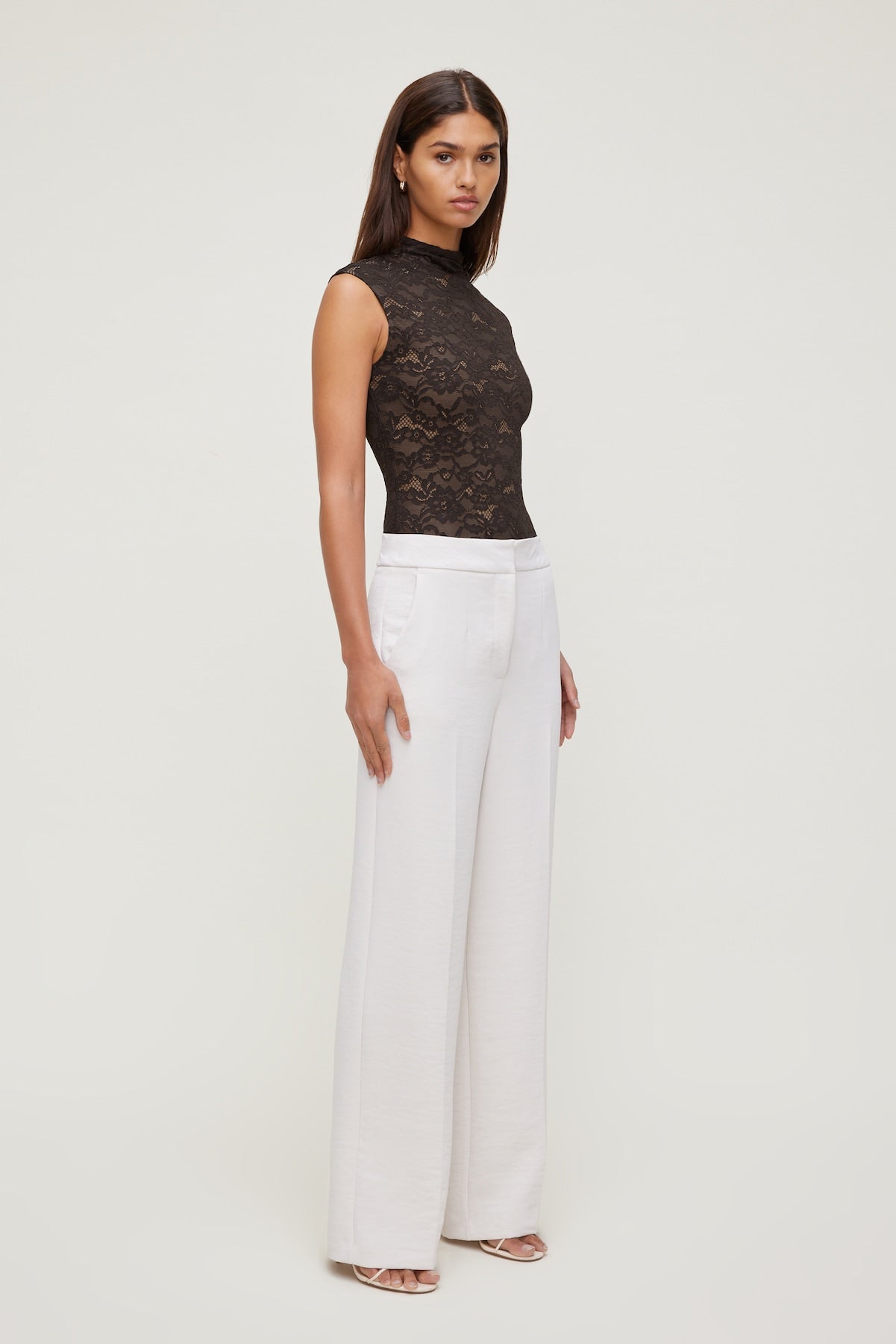 Mock Neck Lace Bodysuit Brown - Dynamite