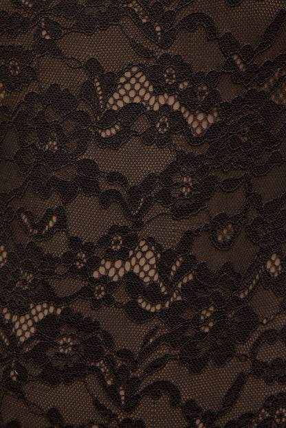 Mock Neck Lace Bodysuit Brown - Dynamite