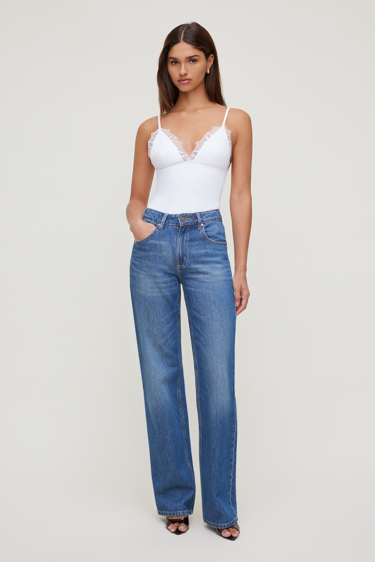 Lace Trim Bodysuit White - Dynamite