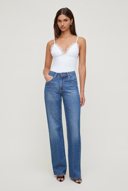Lace Trim Bodysuit White - Dynamite