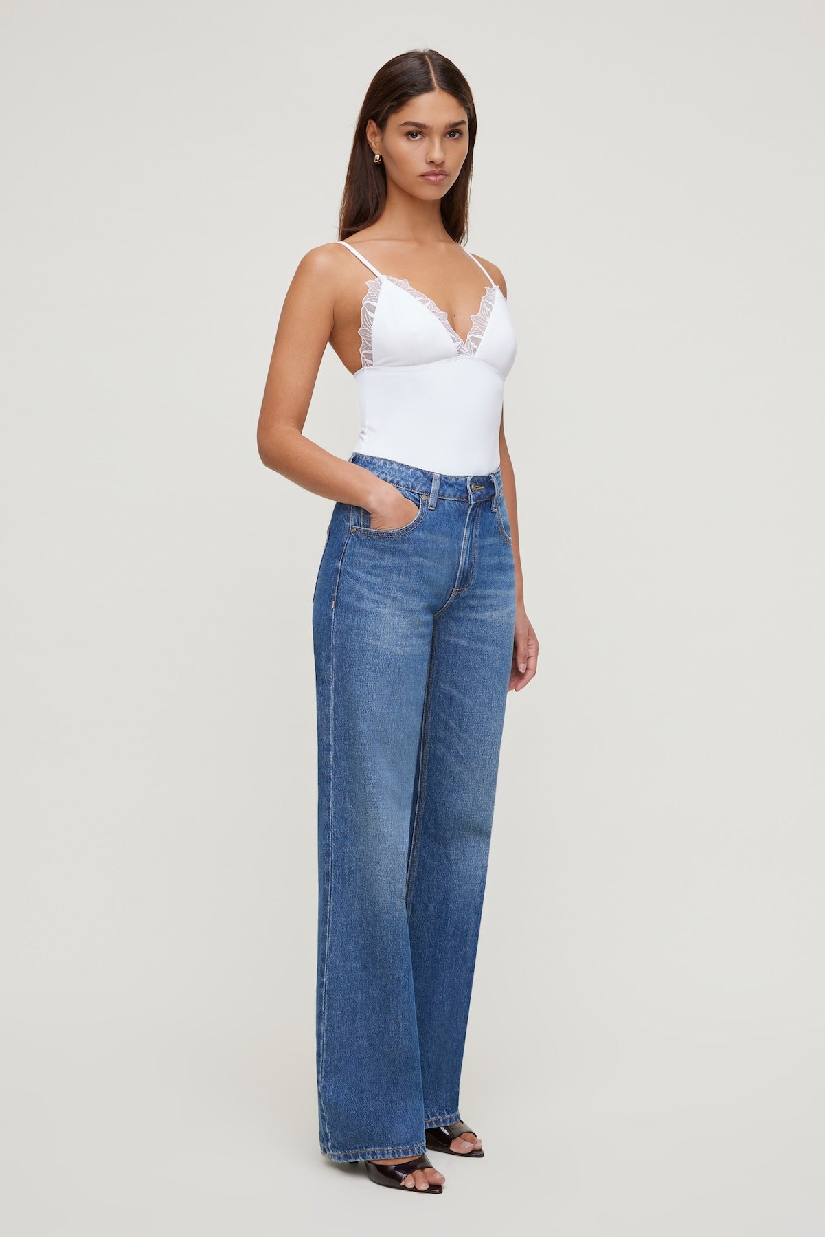 Lace Trim Bodysuit White - Dynamite