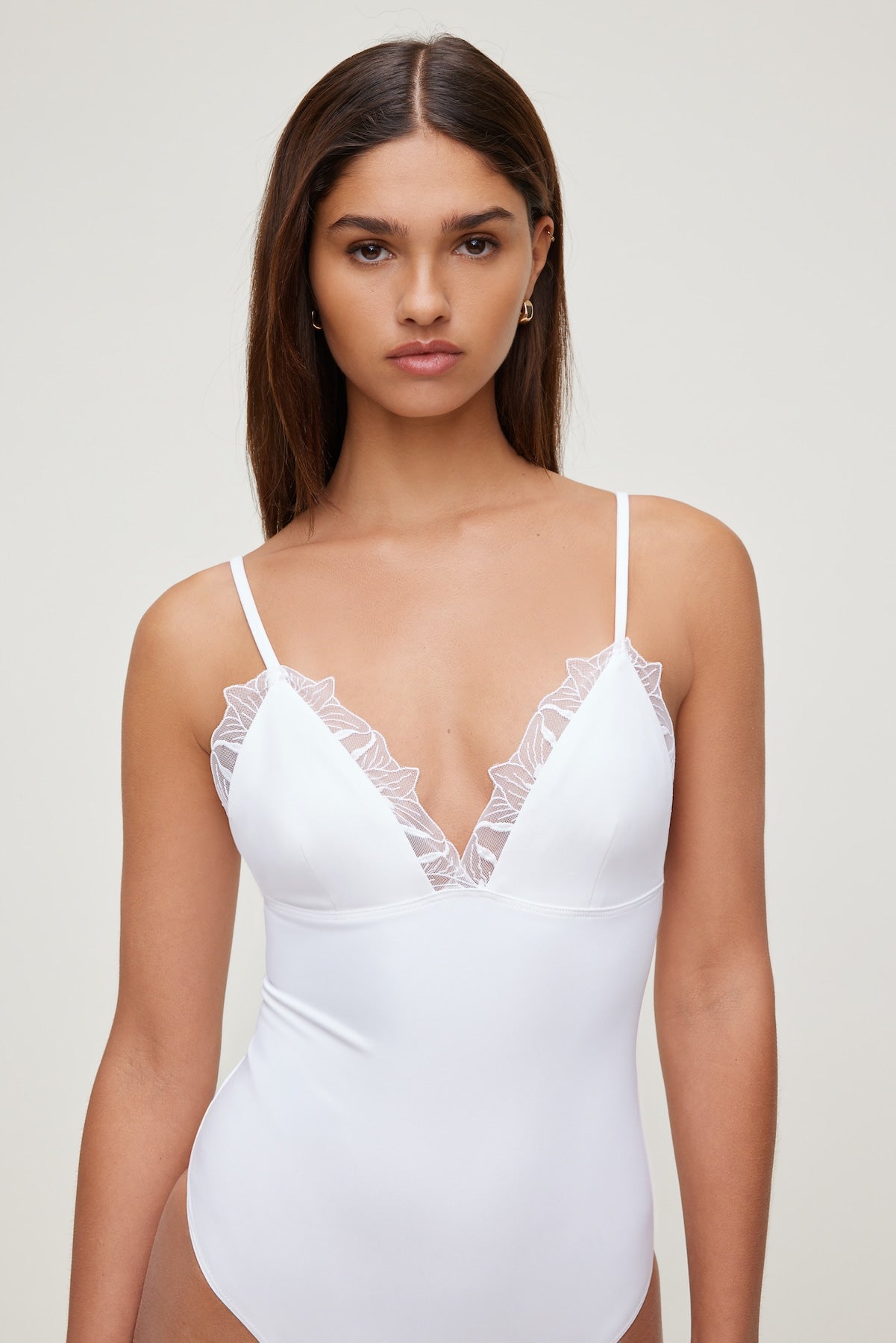 Lace Trim Bodysuit White - Dynamite