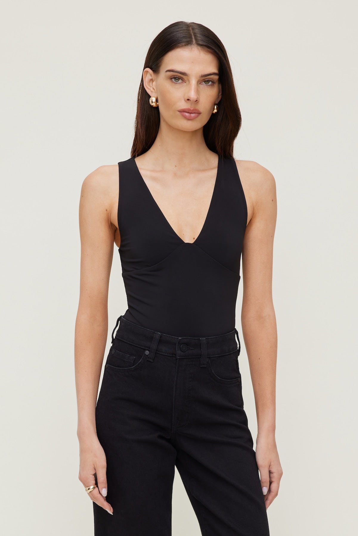 Sculpt Plunging V Neck Bodysuit Black - Dynamite