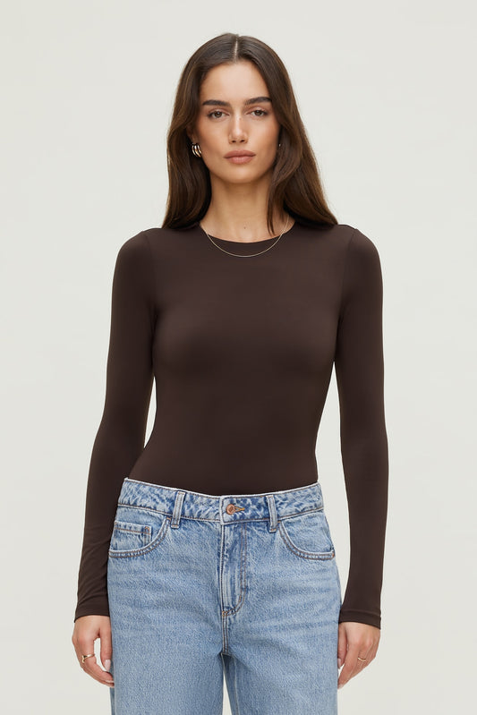 Sculpt Crewneck Bodysuit Brown - Dynamite