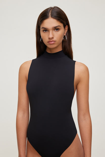 Sculpt Mock Neck Sleeveless Bodysuit Black - Dynamite