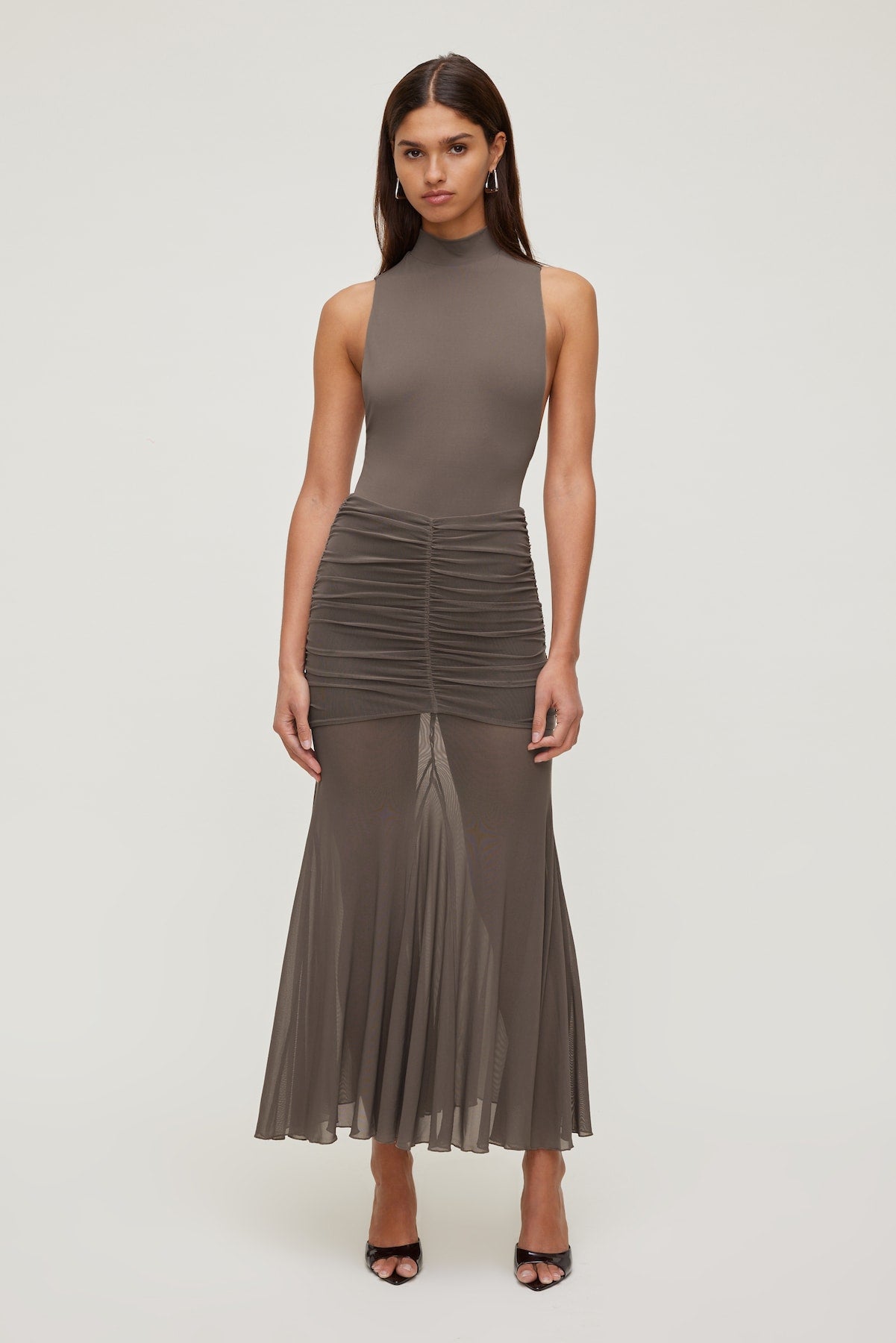 Sculpt Mock Neck Sleeveless Bodysuit Brown - Dynamite