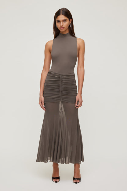 Sculpt Mock Neck Sleeveless Bodysuit Brown - Dynamite