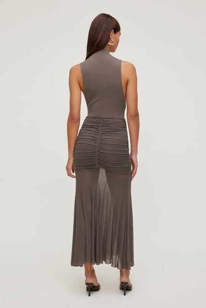 Sculpt Mock Neck Sleeveless Bodysuit Brown - Dynamite
