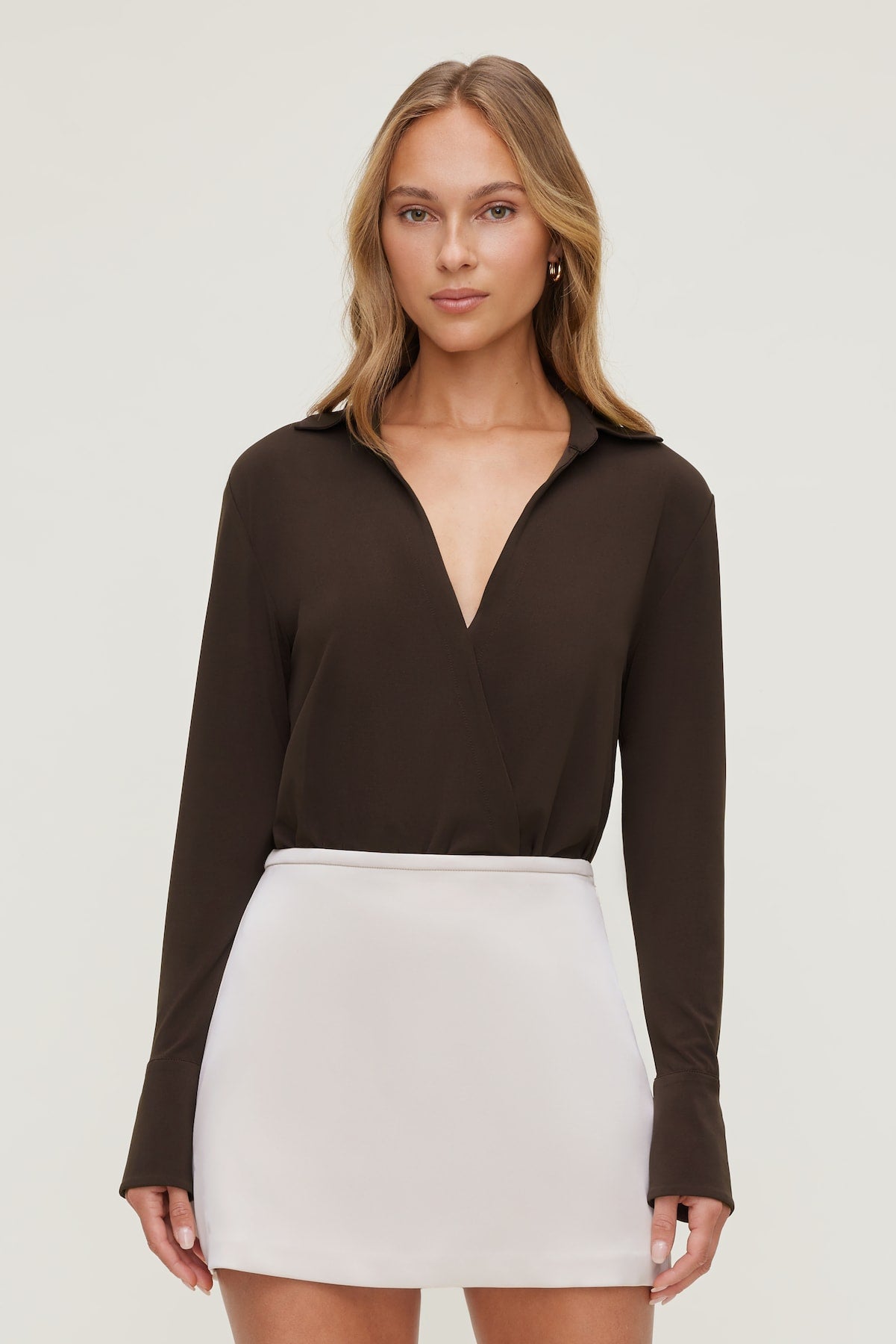 Sculpt Collared Bodysuit Brown - Dynamite