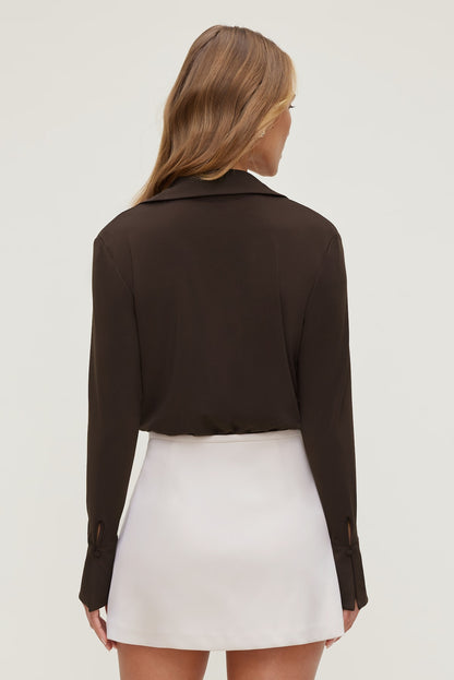 Sculpt Collared Bodysuit Brown - Dynamite